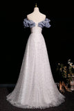 Shiny Tulle Sequins Long Prom Dres, Beautiful A-Line Evening Party Dress HZ0429