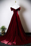 Burgundy Off the Shoulder Long Prom Dress, Elegant A-Line Evening Formal Dress HZ0429