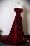 Burgundy Off the Shoulder Long Prom Dress, Elegant A-Line Evening Formal Dress HZ0429