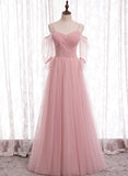 Pink Tulle Long Prom Dresses, A-Line Evening Dresses HZ0429