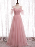 Pink Tulle Long Prom Dresses, A-Line Evening Dresses HZ0429