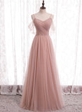 Pink Tulle Long Prom Dresses, A-Line Evening Party Dresses HZ0429