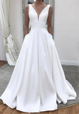 White Satin Long Prom Dress, A-Line Evening Dresses HZ0429