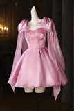 Pink Tulle Knee Length Prom Dress, Lovely A-Line Evening Party Dress HZ0429