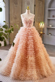 Beautiful Tulle Layers Long Prom Dresses, A-Line Spaghetti Straps Evening Dresses HZ0429
