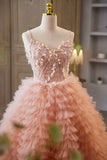 Beautiful Tulle Layers Long Prom Dresses, A-Line Spaghetti Straps Evening Dresses HZ0429