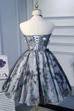 Gray Short Strapless Tulle Prom Dress, Cute A-Line Party Dress HZ0429