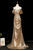 Gold Sequin Off-Shoulder Mermaid Evening Gown, Luxury Formal Dress HZ0429