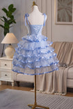 Blue Tulle Layers Short Prom Dress, Blue A-Line Homecoming Party Dress HZ0429