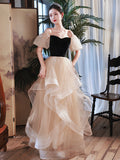 Cute Velevt Tulle Long Prom Dress, Lovely Off Shoulder Evening Dress HZ0429