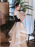 Cute Velevt Tulle Long Prom Dress, Lovely Off Shoulder Evening Dress HZ0429
