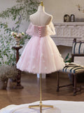 Pink Tulle Off the Shoulder Party Dress, A-Line Knee Length Evening Dress HZ0429