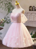 Pink Tulle Off the Shoulder Party Dress, A-Line Knee Length Evening Dress HZ0429