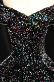 Glitter Black Princess Prom Dress, Off Shoulder Floor Length Ball Gown HZ0429