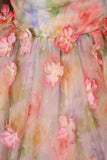 Off-the-Shoulder Floral Print Ball Gown with 3D Flowers Prom Formal Dress HZ0429