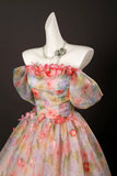 Off-the-Shoulder Floral Print Ball Gown with 3D Flowers Prom Formal Dress HZ0429