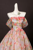 Off-the-Shoulder Floral Print Ball Gown with 3D Flowers Prom Formal Dress HZ0429