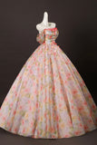 Off-the-Shoulder Floral Print Ball Gown with 3D Flowers Prom Formal Dress HZ0429