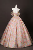 Off-the-Shoulder Floral Print Ball Gown with 3D Flowers Prom Formal Dress HZ0429