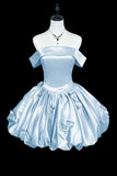 A-Line Green/Green Satin Off-Shoulder Mini Prom Dress with Bow Details HZ0429