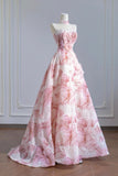 Pink Sequins Long A-Line Prom Dress, Beautiful Strapless Evening Party Dress HZ0429