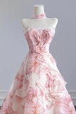 Pink Sequins Long A-Line Prom Dress, Beautiful Strapless Evening Party Dress HZ0429