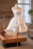 White Strapless Satin Short Prom Dress, White A-Line Party Dress HZ0429