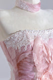 Pink Sequins Long A-Line Prom Dress, Beautiful Strapless Evening Party Dress HZ0429