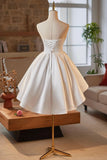 White Strapless Satin Short Prom Dress, White A-Line Party Dress HZ0429