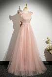 Pink Satin Tulle Long Prom Dress, Pink A-Line Evening Party Dress HZ0429