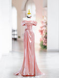 Pink Off the Shoulder Party Dress, Beautiful Floor Length Evening Party Dress HZ0429