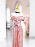 Pink Off the Shoulder Party Dress, Beautiful Floor Length Evening Party Dress HZ0429