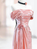 Pink Off the Shoulder Party Dress, Beautiful Floor Length Evening Party Dress HZ0429