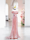 Pink Off the Shoulder Party Dress, Beautiful Floor Length Evening Party Dress HZ0429