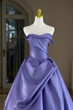 Purple Satin Long Prom Dress, Beautiful A-Line Strapless Evening Party Dress HZ0429