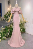 Mermaid Halter Long Prom Dress, Black/Pink Off the Shoulder Evening Party Dress HZ0429