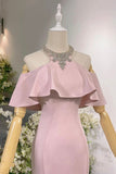 Mermaid Halter Long Prom Dress, Black/Pink Off the Shoulder Evening Party Dress HZ0429