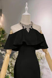 Mermaid Halter Long Prom Dress, Black/Pink Off the Shoulder Evening Party Dress HZ0429