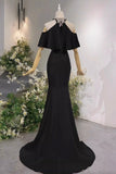 Mermaid Halter Long Prom Dress, Black/Pink Off the Shoulder Evening Party Dress HZ0429