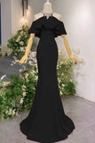 Mermaid Halter Long Prom Dress, Black/Pink Off the Shoulder Evening Party Dress HZ0429