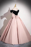 Black Velvet and Pink Satin Long Prom Dress, A-Line Off the Shoulder Party Dress HZ0429