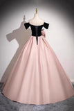 Black Velvet and Pink Satin Long Prom Dress, A-Line Off the Shoulder Party Dress HZ0429