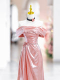 Pink Off the Shoulder Party Dress, Beautiful Floor Length Evening Party Dress HZ0429