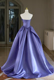 Purple Satin Long Prom Dress, Beautiful A-Line Strapless Evening Party Dress HZ0429