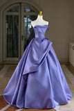 Purple Satin Long Prom Dress, Beautiful A-Line Strapless Evening Party Dress HZ0429