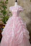 Pink Tulle Lace Long Prom Princess Dress, Pink A-Line Evening Party Dress HZ0429