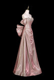 Pink Off Shoulder Prom Dress with Puff Sleeves, Glitter Formal Evening Gown HZ0429