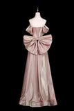 Pink Off Shoulder Prom Dress with Puff Sleeves, Glitter Formal Evening Gown HZ0429