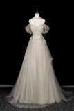 Elegant Off Shoulder Party Dress with Floral Bodice and Soft Tulle Skirt HZ0429