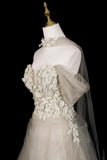 Elegant Off Shoulder Party Dress with Floral Bodice and Soft Tulle Skirt HZ0429